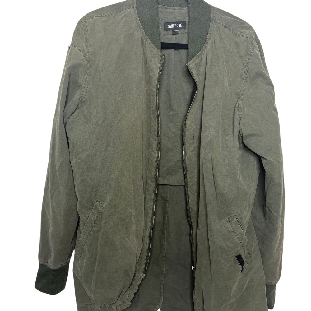 ZANEROBE Olive Bomber Jacket Mens Large Longline Fishtail Zip Utility Streetwear